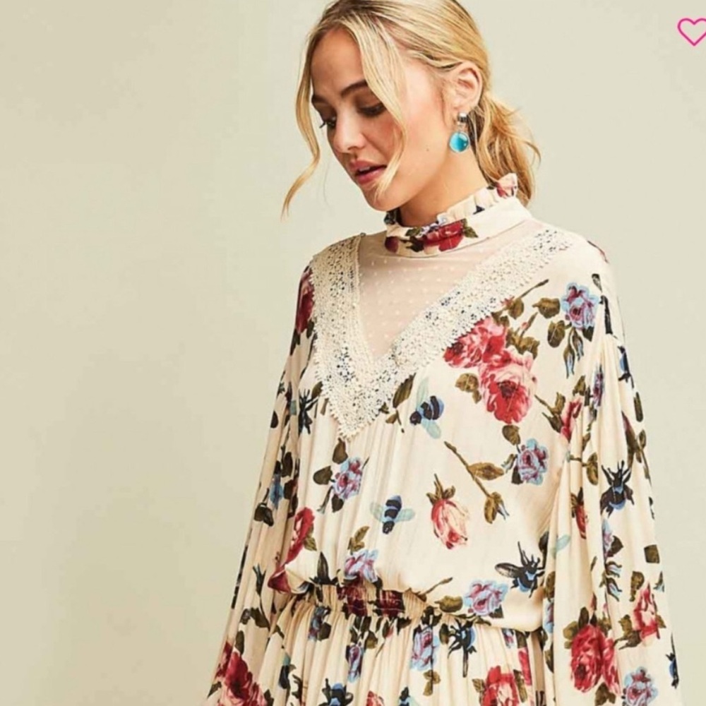Entro Cream Floral Midi Dress - Picture 4 of 10